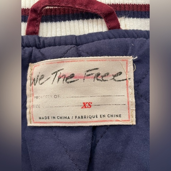 FREE PEOPLE Varsity of Dreams Bomber Jacket Denim Maroon XS - Picture 12 of 13